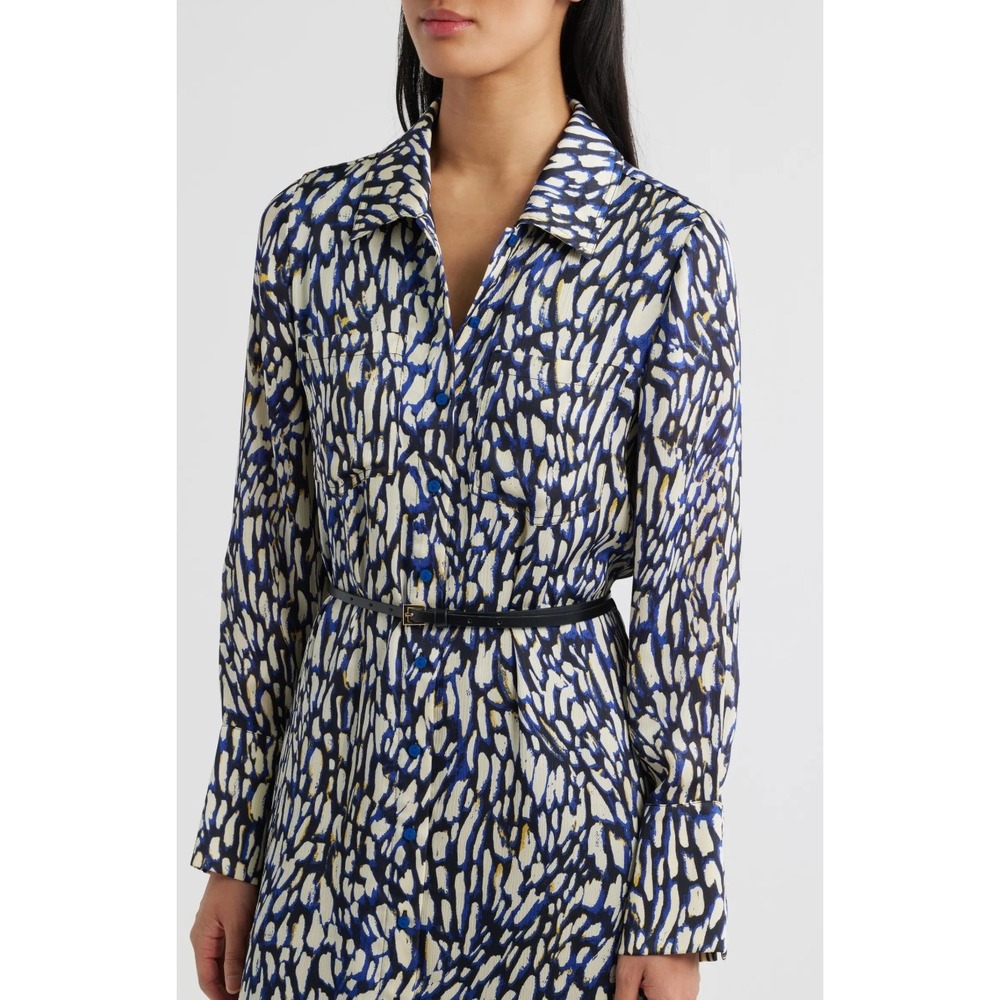 NEW Sam Edelman Size 6 Abstract Print Long Sleeve Shirt Dress Midi Luxury Office - Picture 3 of 12
